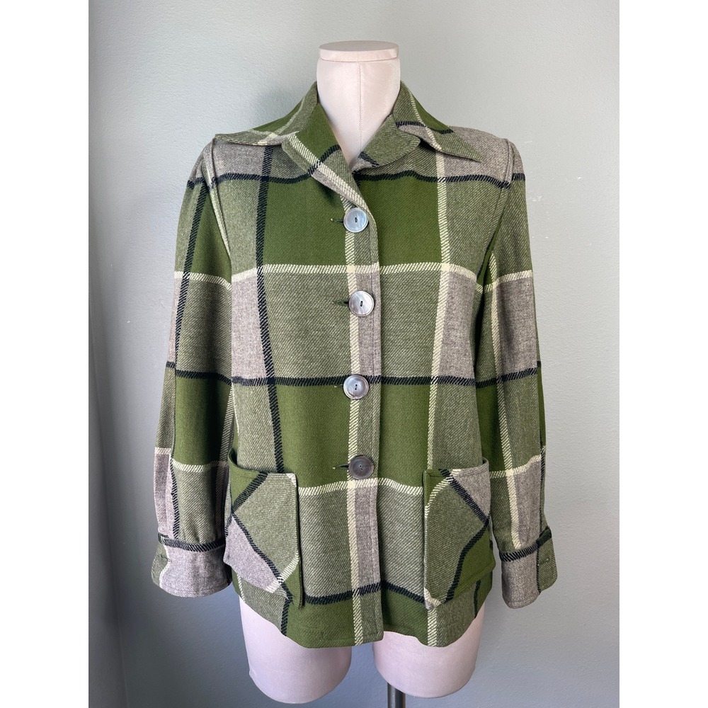 Pendleton 49er Jacket Green Plaid Vintage 1950s Virgin Wool Button Front